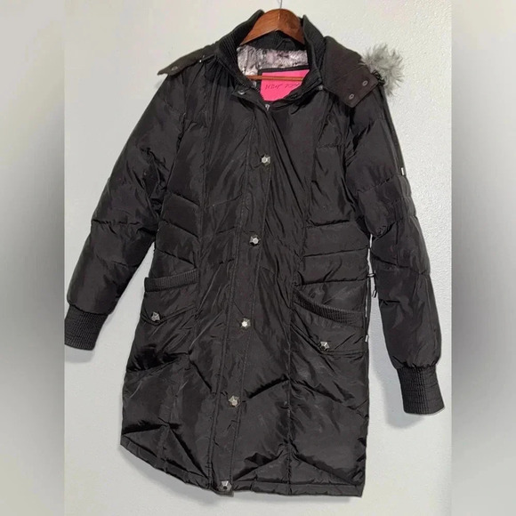 Betsey Johnson black long winter coat size M - Picture 1 of 16